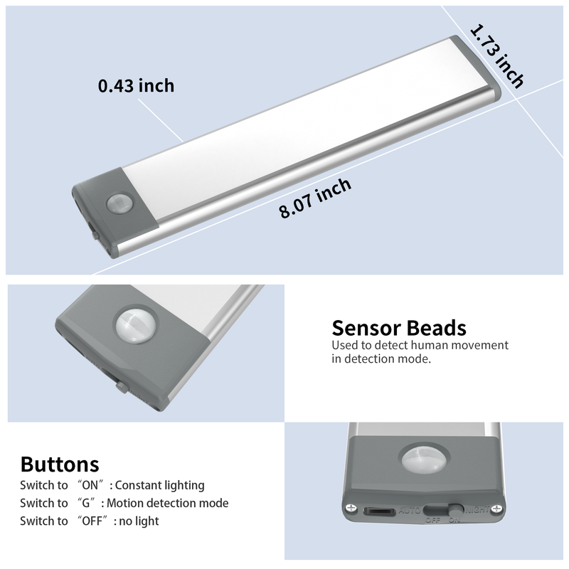 Luz de armario con sensor de movimiento de 8,07 pulgadas, 30 LED, luz blanca cálida, inalámbrica, recargable (juego de 2)_voghion.com