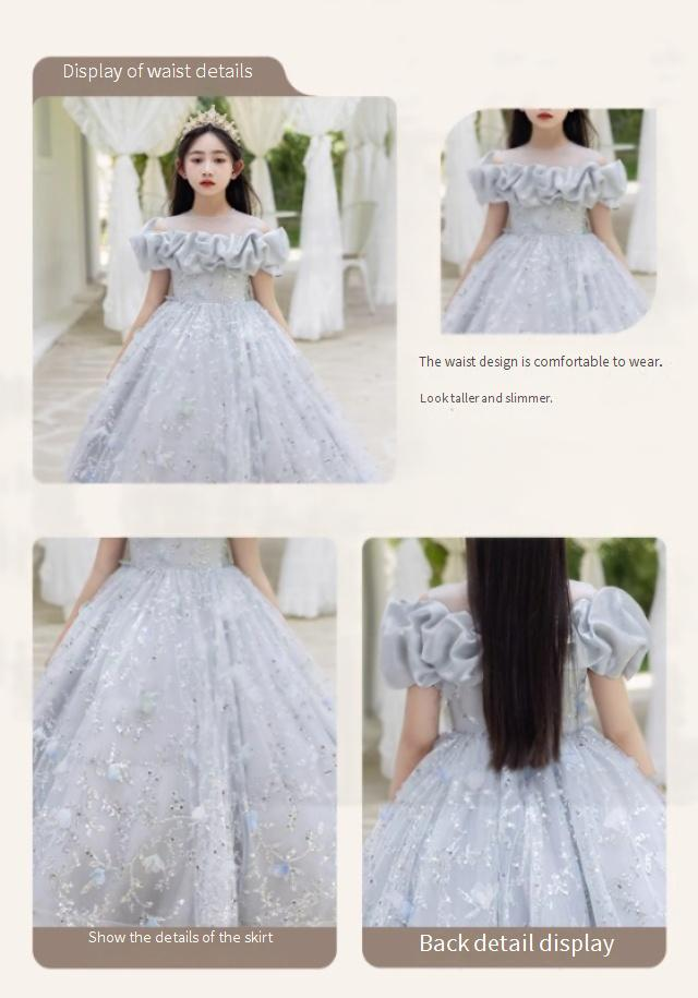 Abito da sera grigio argento per bambina - Elegante abito da principessa per compleanni e occasioni speciali_voghion.com