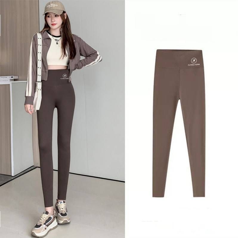 Pantaloni da donna in pelle di agnello ispessita, stile squalo, primavera autunno inverno, più velluto, yoga, Barbie, nove punti, snellenti, abbigliamento esterno, leggings sottili_voghion.com
