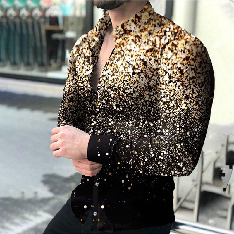 New Style Lapel Animal 3D Print Casual Slim Long Sleeve Shirt Multi-color Shirt for Men_voghion.com