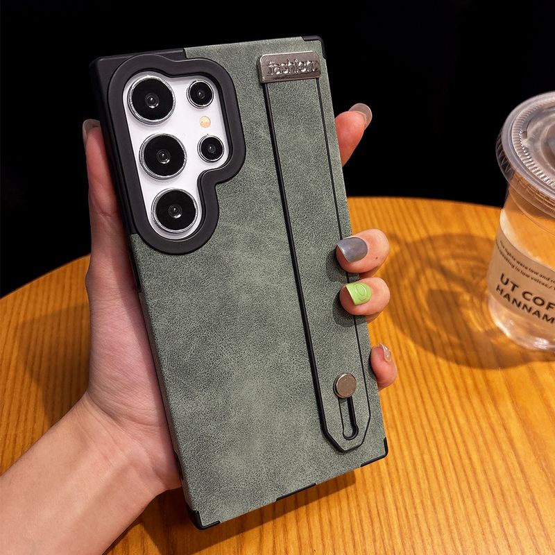 Matte Suede Leather Wrist Strap Holder Magnetic Case For Samsung S25 Plus S24 S23 S22 Ultra Camera Protection Silicone Cover_voghion.com
