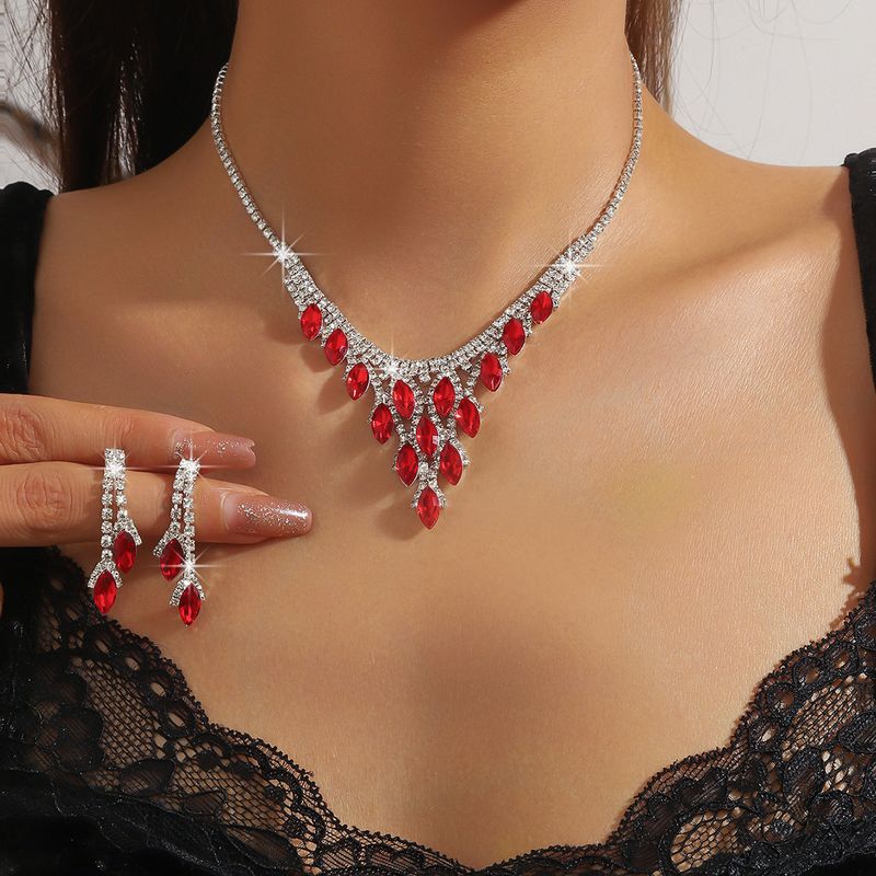 Fashionable temperament exquisite high end light luxury blue crystal rhinestone necklace earrings set women's dress accessories bridal jewelry_voghion.com