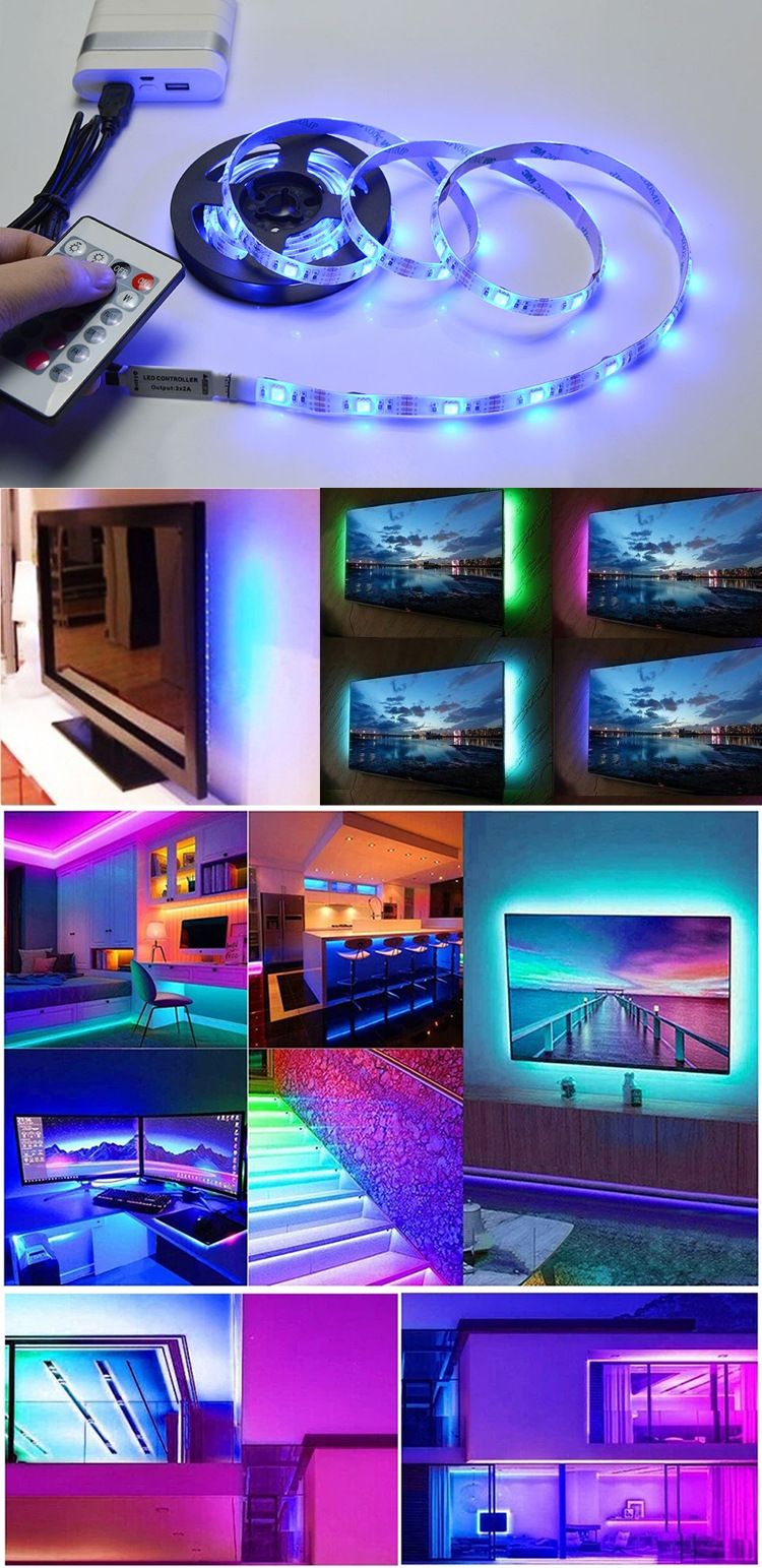 Striscia LED RGB 5050 con telecomando a 24 tasti, retroilluminazione TV a bassa tensione USB 5V per decorazioni interne, illuminazione fai da te per case PC_voghion.com