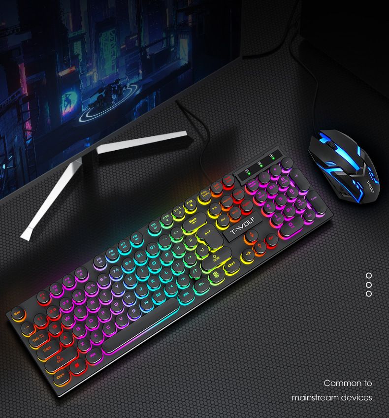 T-WOLF Thunder Wolf T80 Gaming Computer portatile cablato luminoso Tastiera da ufficio rosa punk_voghion.com