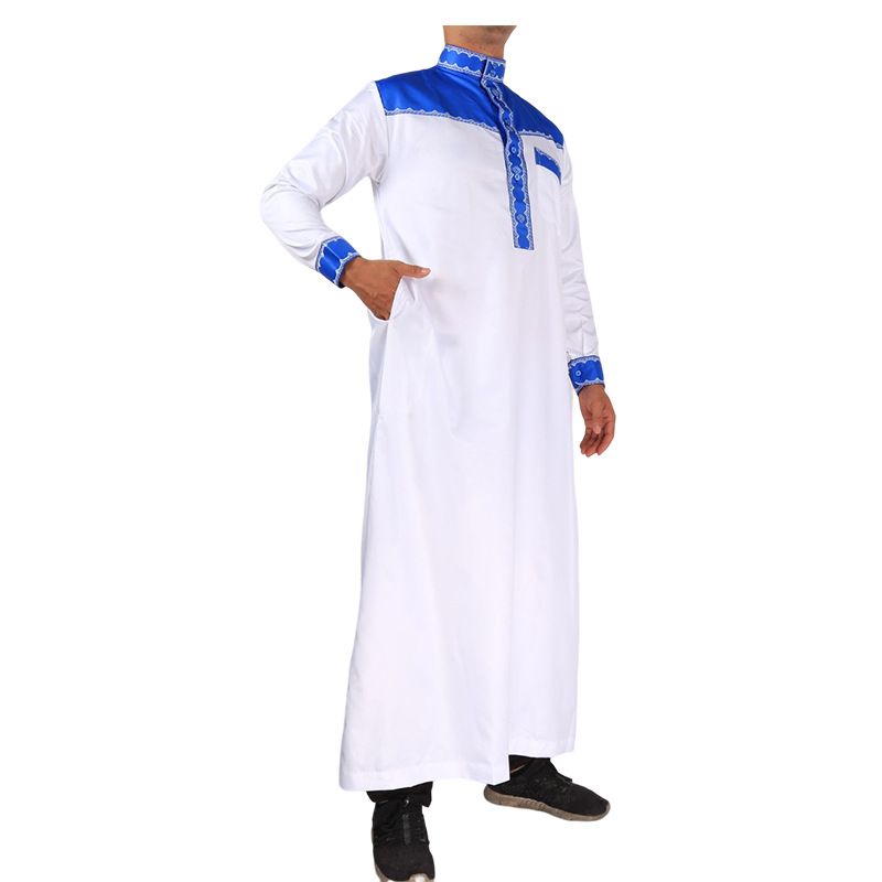 Herrenbekleidung Spleißen Stickerei Arabische Herrenrobe Zweiteiliges Set Stehkragen Langarm Hemdärmel Islamische Robe_voghion.com