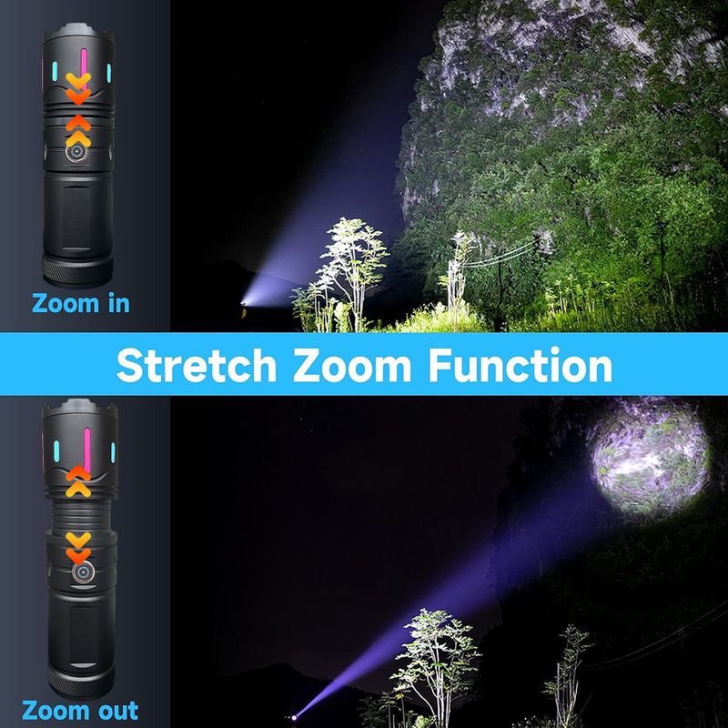 White laser light far-flung aluminum alloy fluorescent strip telescopic zoom multi-function flashlight with long endurance_voghion.com