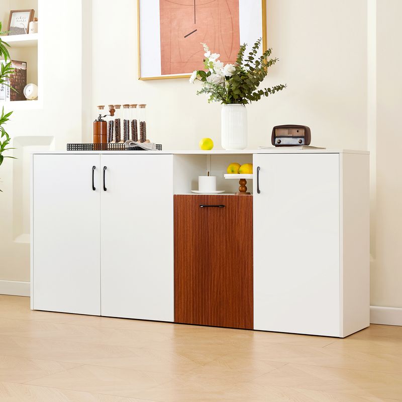 Credenza Weiß 160x80cm Freistehender Holzschrank Für Wohnzimmer_voghion.com
