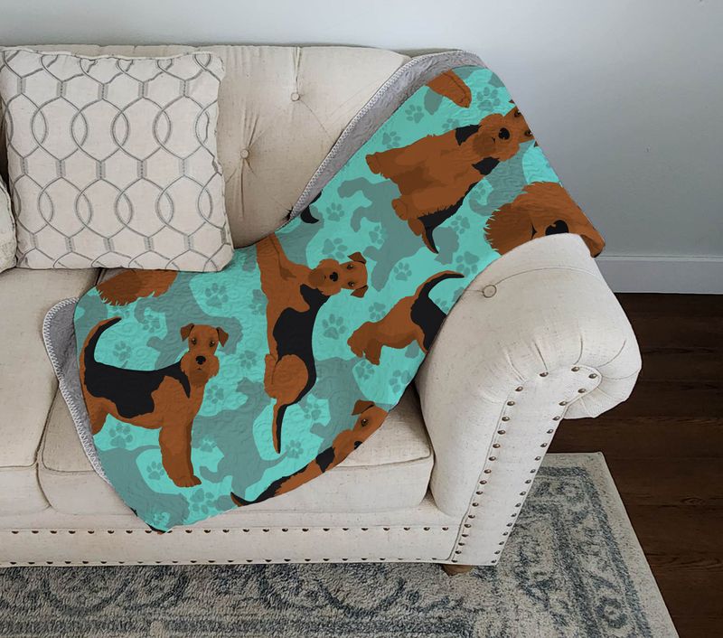 Airedale Terrier Quilted Blanket 50x60 Artwork Pattern Quilted Throw Blanket for Bed, Couch, Sofa, Soft and Lightweight_voghion.com