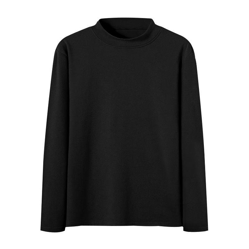 Herbst Winter Thermo Einfarbig Langarm T-Shirt Basishemd Eng Anliegender Halbhoher Kragen Herrenstil_voghion.com