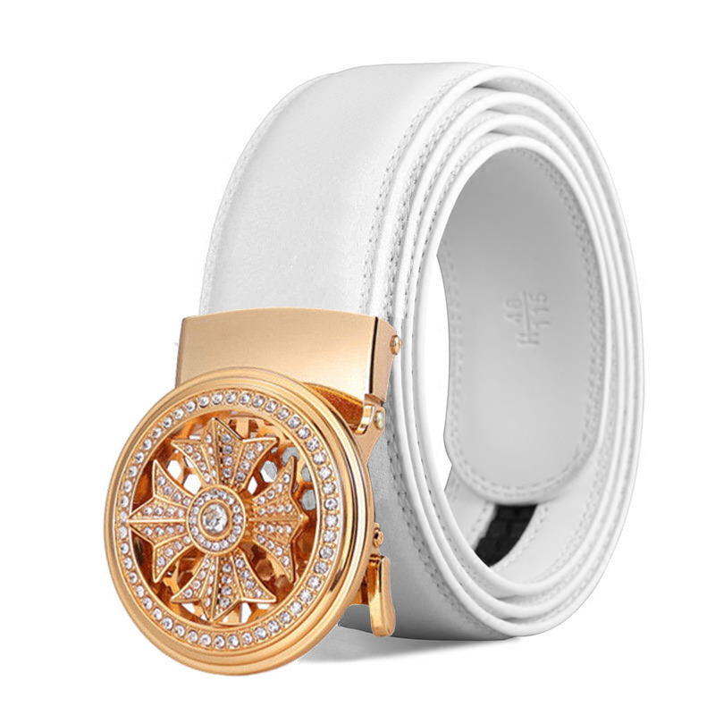 Fortune Comes And Goes Men's Automatic Fashion Rotating Buckle Belt Red White Black Versatile Cowhide_voghion.com