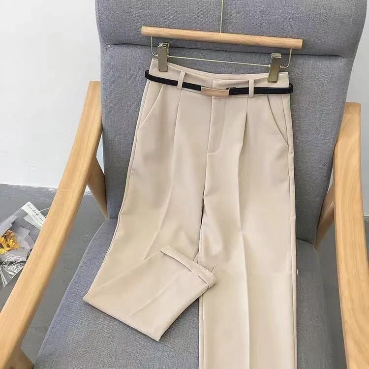 Venta caliente elegante verano casual pantalones mujeres moda color sólido fajas delgados pantalones rectos elegante negocios mujer retro cinturón_voghion.com
