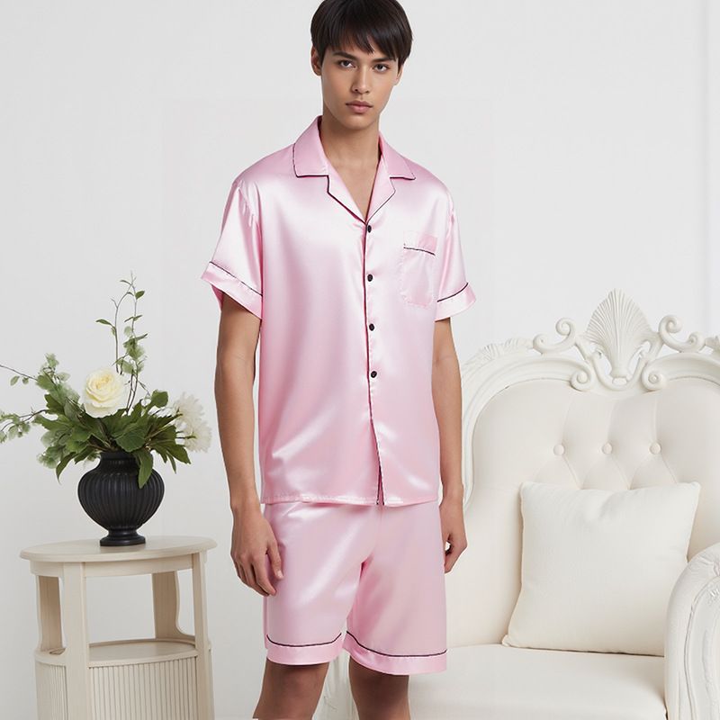 Kolumb Summer Men's Collar Home Set Thin Pajamas Men's Loose Large Home Clothes Wholesale_voghion.com