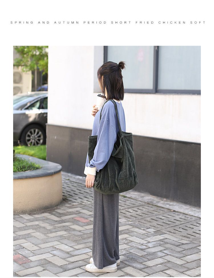 Freizeit-Einkaufstasche mit großem Fassungsvermögen in koreanischer Version, modische Handtasche aus Cord-Canvas, einfache und künstlerische Retro-Umhängetasche für Damen_voghion.com