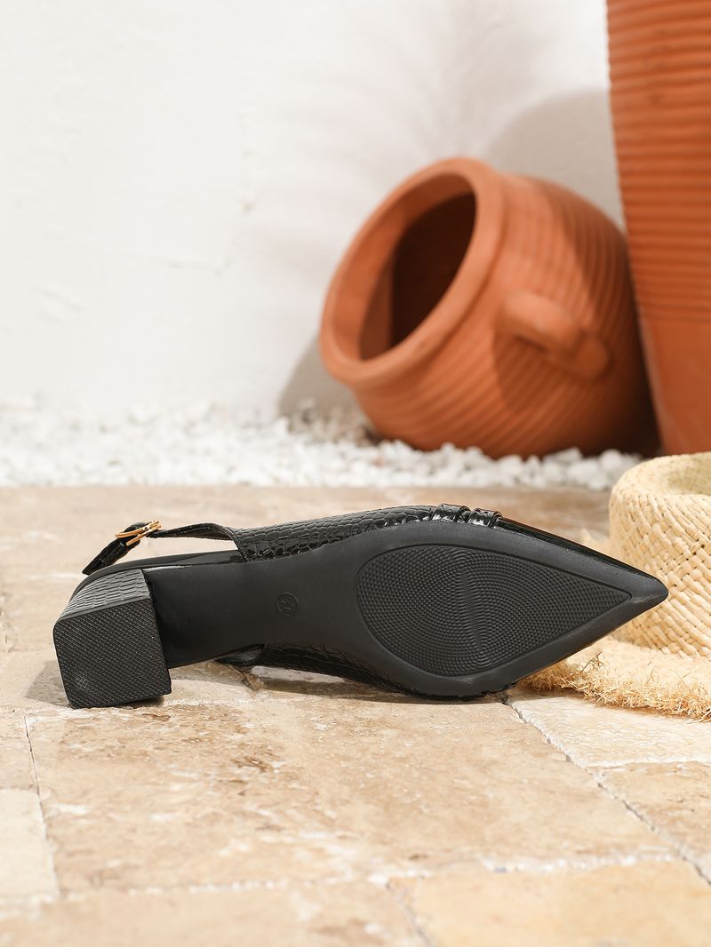 Pointy back strap bag head after empty women sandals new color contrast chunky heels_voghion.com