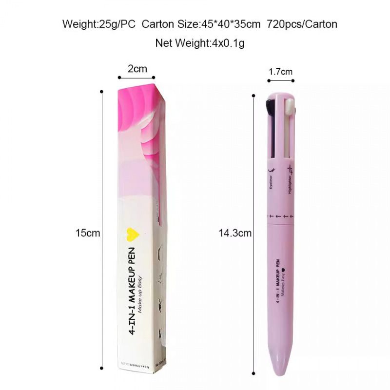 Penna per il trucco 4 in 1, quattro colori, matita per labbra, evidenziatore, eyeliner e matita per sopracciglia._voghion.com