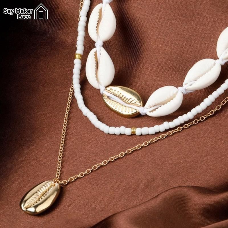 Fashion Three Layer Beach Seahell Necklace Bohemian Natural Shell Necklace Short Collar For Women Rope Chain Choker_voghion.com