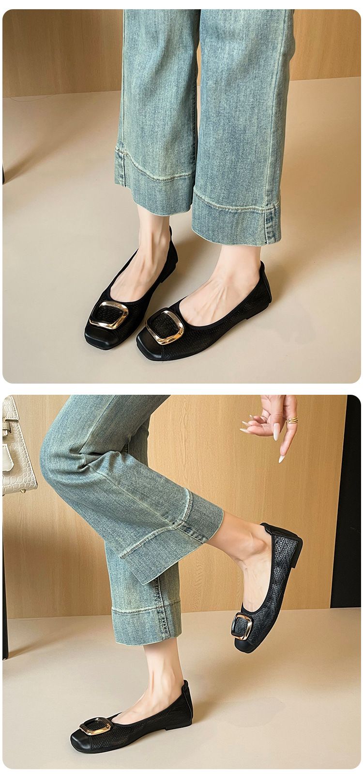 Commuter Square Buckle Flat-soled Single Shoes, Women's Soft Soles Are Not Tired, Grandma Shoes, Shallow Mouth Doudou Shoes_voghion.com