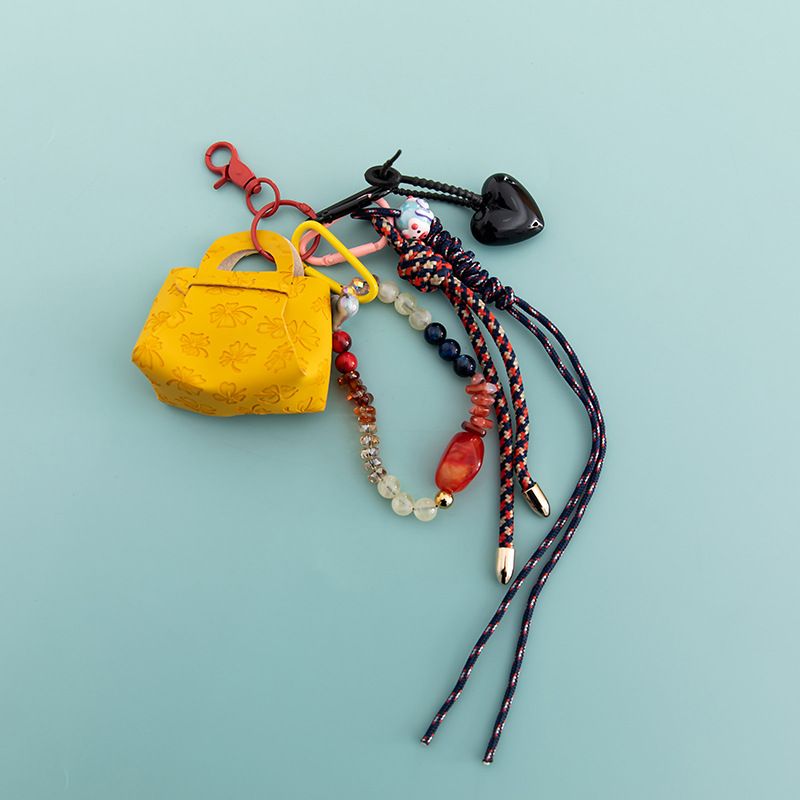 PU Leather Coin Purse Bag Pendant Beaded Crystal Keychain Miu Style Braided Rope Hanging Decoration_voghion.com