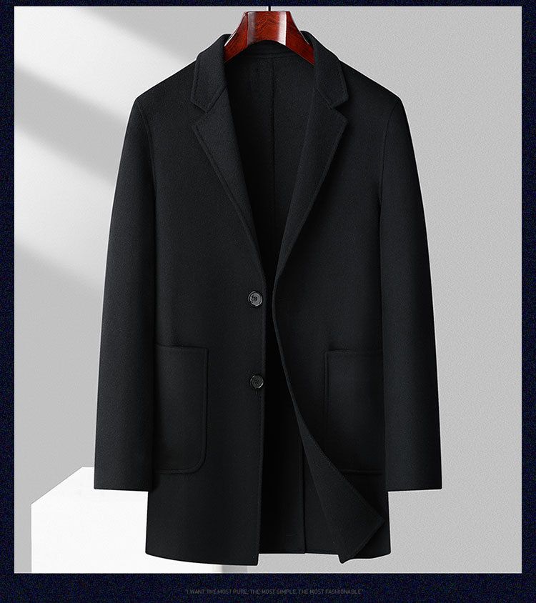 Men’s Double-Faced Wool Coat – Premium Mid-Length Trench Coat, Slim Fit Winter Overcoat In Grey/Tan/Black/Khaki_voghion.com