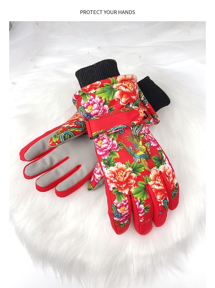 Winter Northeast Large Flower Fleece-Lined Thickened Ski For Women, Warm And Cold-Proof, Trendy Travel Gear, Waterproof_voghion.com