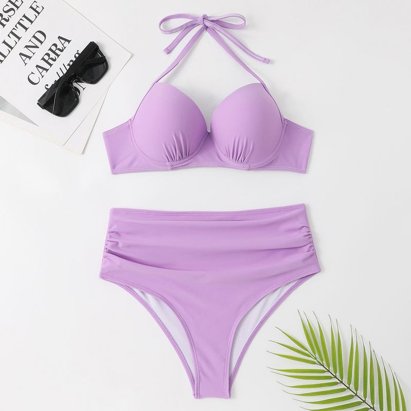 Nuovo costume da bagno bikini multicolore diviso con incrocio sul petto e vita alta 2024_voghion.com