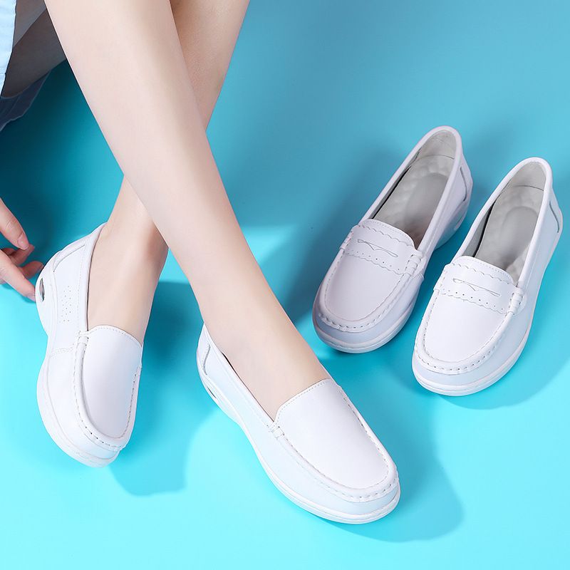 Spring Summer New White Nurse Air Cushion Genuine Leather Breathable Odor-resistant Soft Sole Work Shoes_voghion.com