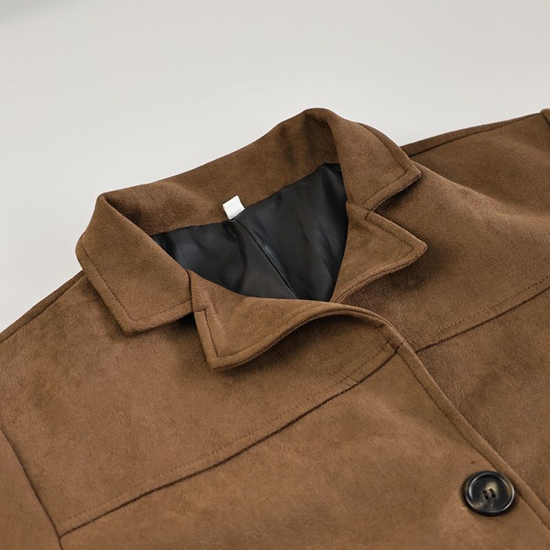 Trench in similpelle da donna con cintura in vita e colletto a revers - Elegante giacca a maniche lunghe per autunno inverno (marrone/nero/grigio/fantasia)_voghion.com