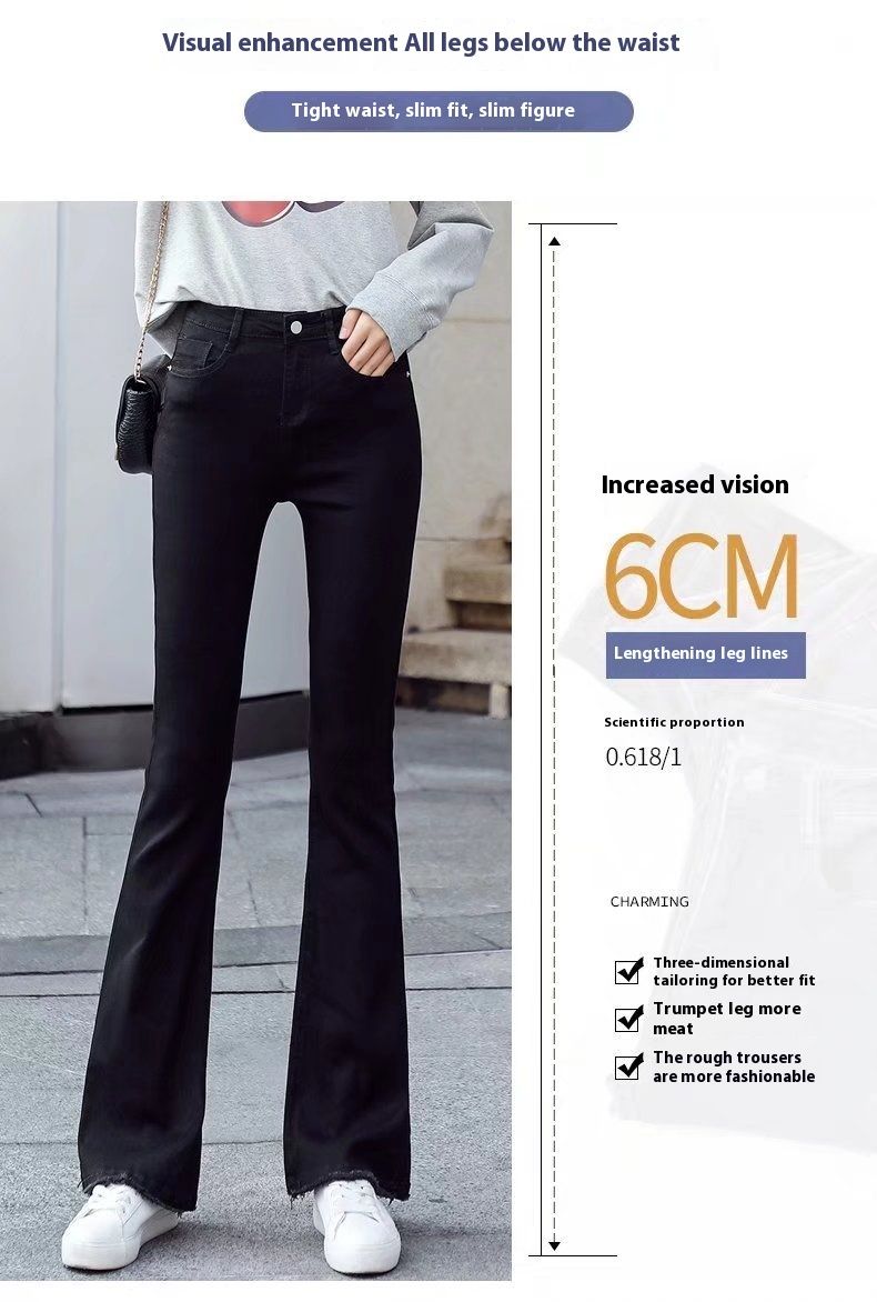 Pantaloni a campana per donna autunno 2021, pantaloni slim fit a vita alta, jeans dritti a gamba larga micro svasati per studenti_voghion.com