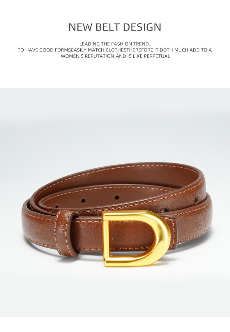 Eleganter und vielseitiger Ledergürtel mit glatter Schnalle für Kleider und Hosen, leichtes Luxus-Modeaccessoire in Schwarz, Braun und Elefantengrau mit goldener Schnalle_voghion.com