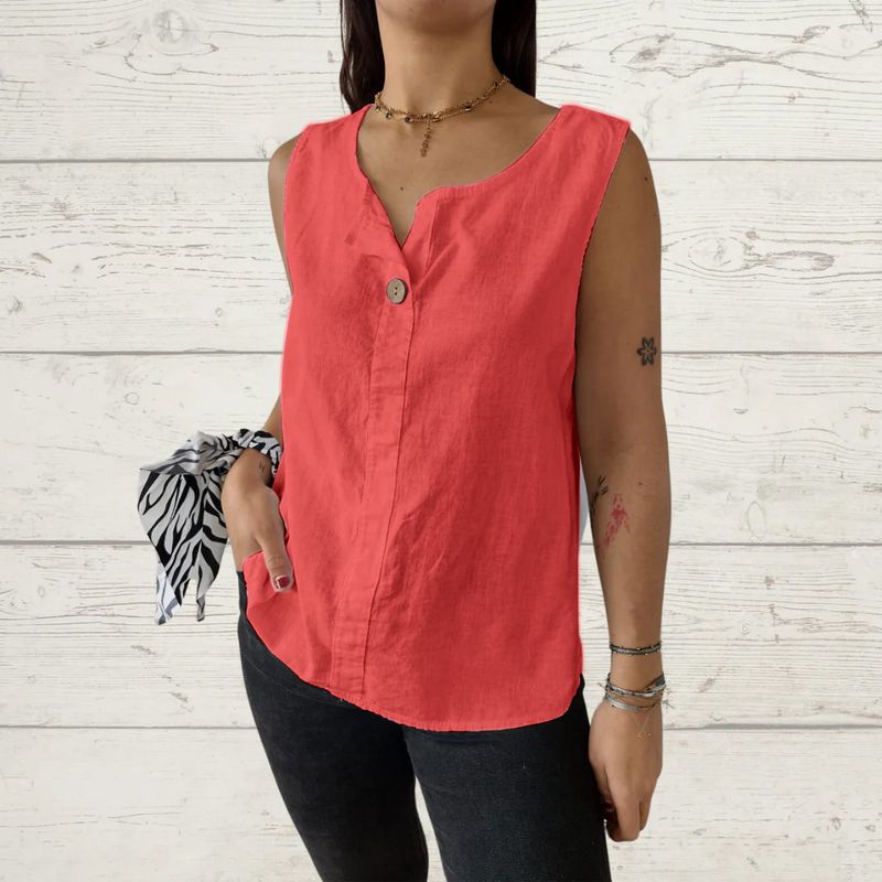 2025 Summer New Women's Vest Casual Loose Cotton And Linen T-shirt Button Top_voghion.com