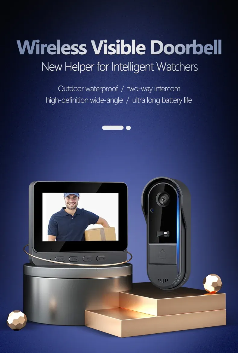 Tuya Wireless Intercom Night Vision HD 4.3in lPs Screen waterproof Doorbell Camera smart Home security Video By Bell_voghion.com