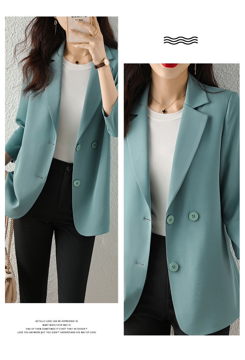 WTEMPO Spring Summer Suit Jacket Women's Fashion Thin Three-Quarter Sleeve Casual Blazer Outerwear Lightweight Split_voghion.com