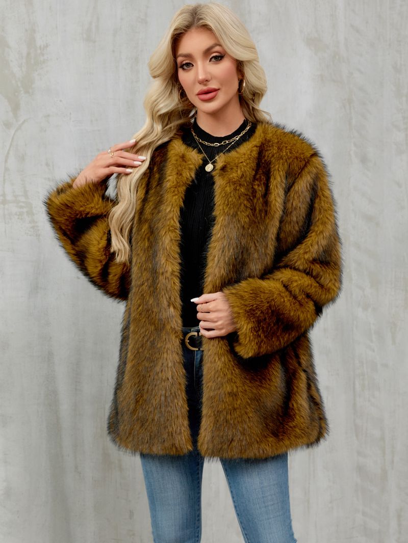 Women's Faux Fur Coat Winter Warm Fluffy Cardigan Jacket Oversized Outerwear For Casual & Office_voghion.com