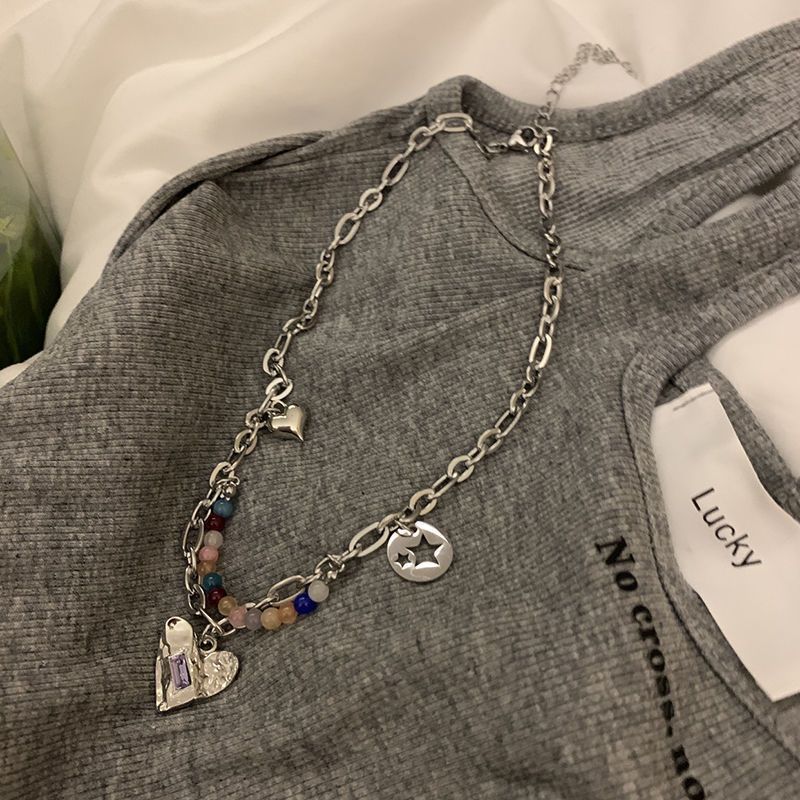 Collana con dopamina colorata "Early Spring", in acciaio al titanio, resistente allo sbiadimento, stile etnico, accessori. Catena per clavicola da donna._voghion.com