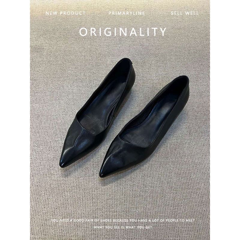 Super Soft Sheepskin Genuine Leather Pointed Toe Elegant Single Women's Shallow Commuting Slip-On French Simple Work_voghion.com
