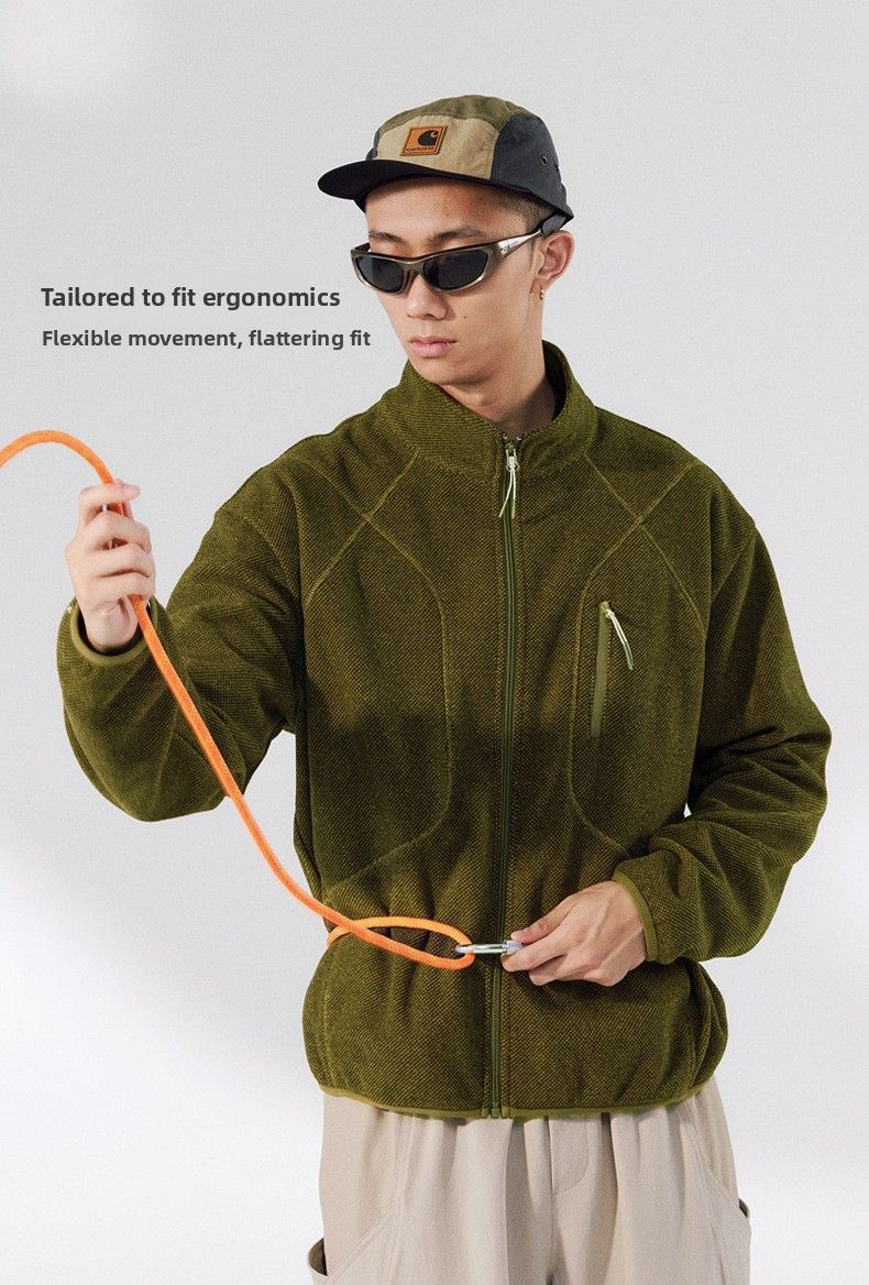 Suéter de invierno 2025 para hombre, chaqueta deportiva de forro polar para exteriores, con cuello alto, cremallera y calefacción de nido de abeja._voghion.com