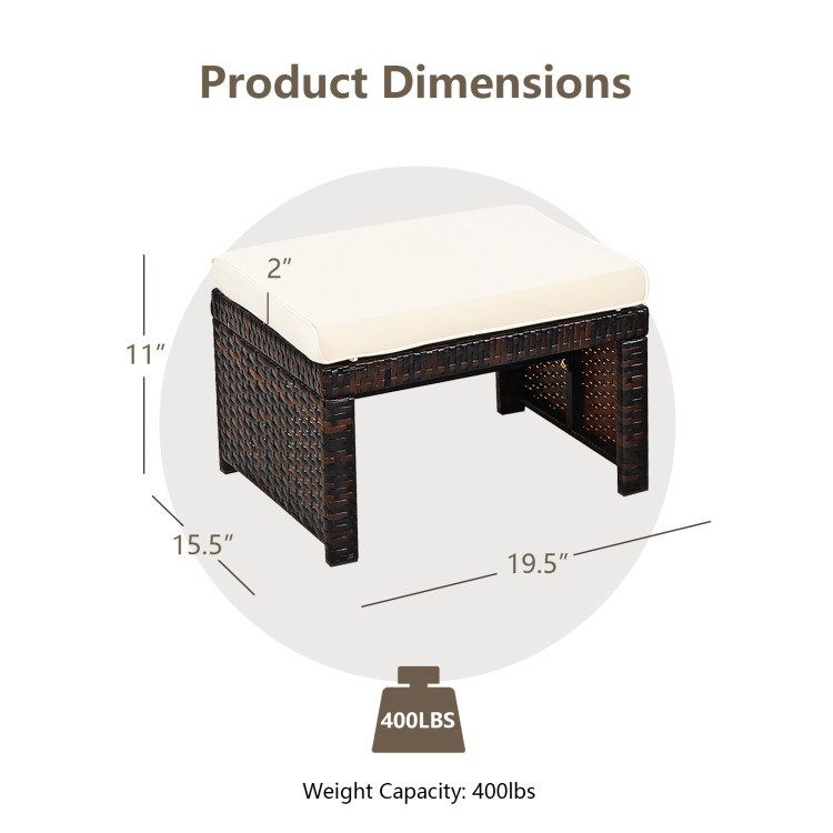 2 Pieces Patio Rattan Ottomans with Soft Cushion for Patio and Garden_voghion.com