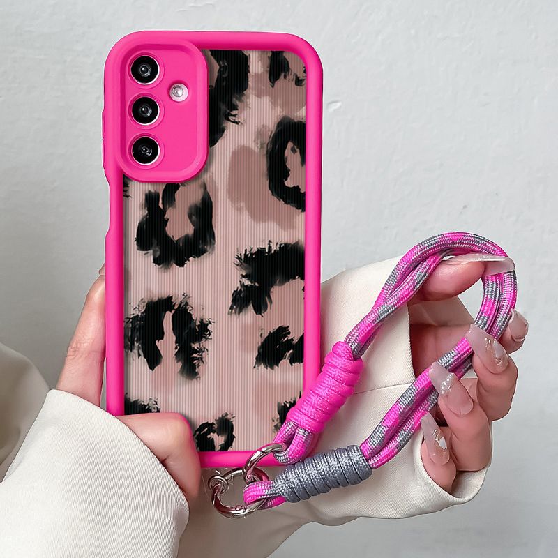 Carcasă cu lanț pentru încheietura mâinii pentru Samsung S24 FE S25 Plus Ultra A16 A06 A26 A36 A56 Cartoon Leopard Print Hang Strap Lanyard Phone Cover_voghion.com