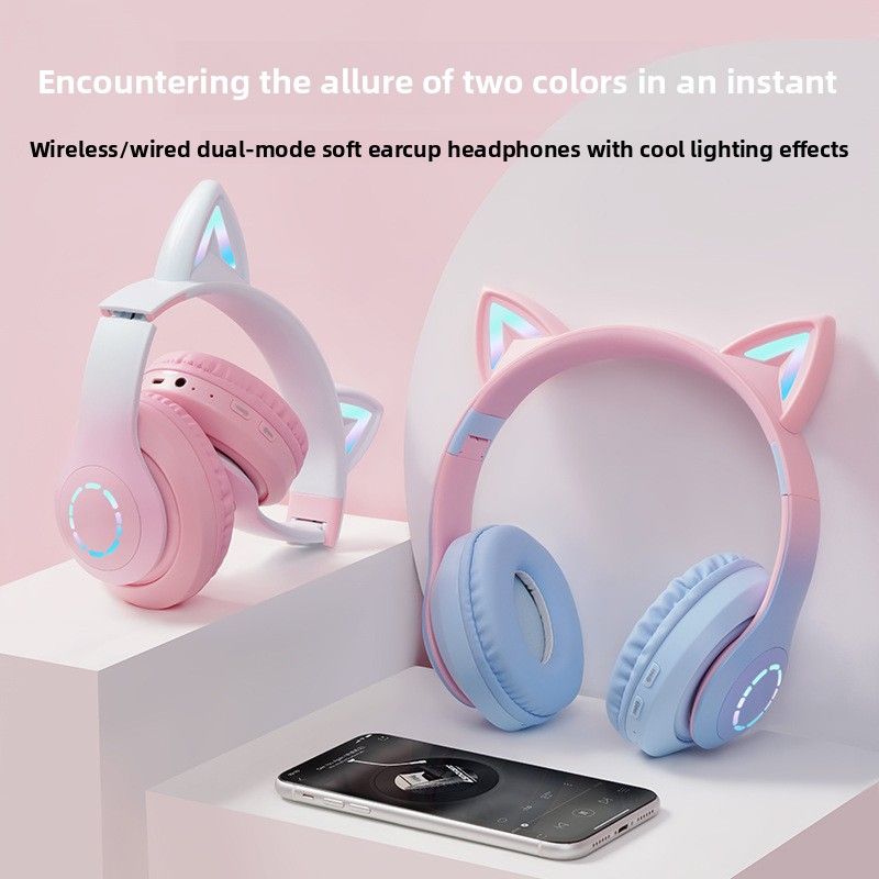Cuffie Bluetooth con scheda wireless a colori sfumati, all'ingrosso, con riduzione intelligente del rumore e LED luminosi montati sulla testa, transfrontaliere_voghion.com