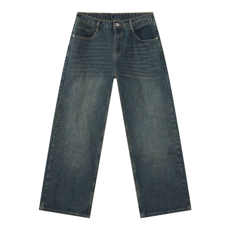 Nirben Denim | Basic Walking Volume, Ten Colors Can Be Selected, Loose Semi-elastic Waist Loose Straight Denim Trousers_voghion.com