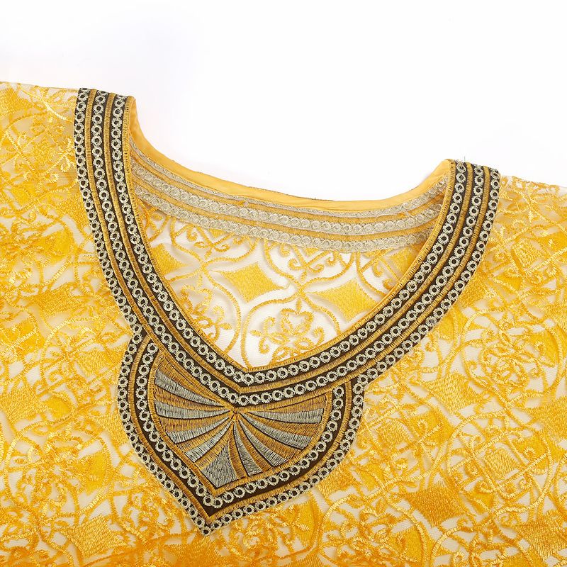 Roupas femininas bordado renda solta manga morcego vestido robe três peças colete com lenço na cabeça_voghion.com