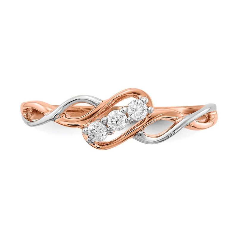 14k Two-Tone Rose And White Gold 1/6 Carat Lab Grown Diamond VS/SI+ G+ Complete Three Stone Twist Ring_voghion.com