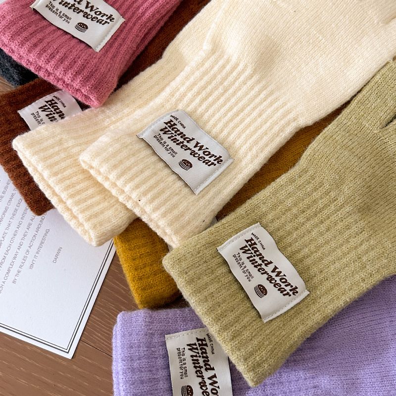Touchscreen Bowknot Five-Finger Cute Korean Style Thickened Fingerless Knitted Warm Gloves For Autumn And Winter_voghion.com