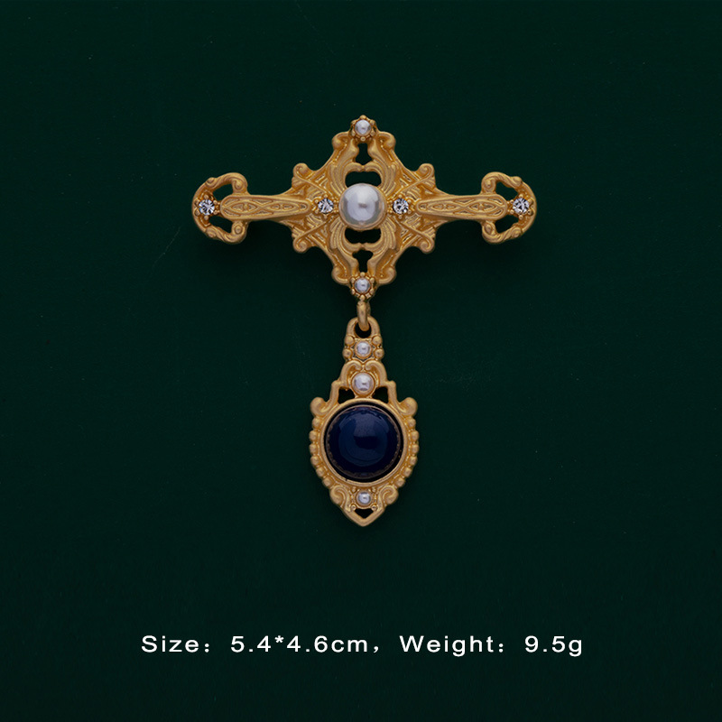 Designer-Stil, Barock-Retro-Gold-Damenbrosche, Edelstein, antike Hofaccessoires_voghion.com