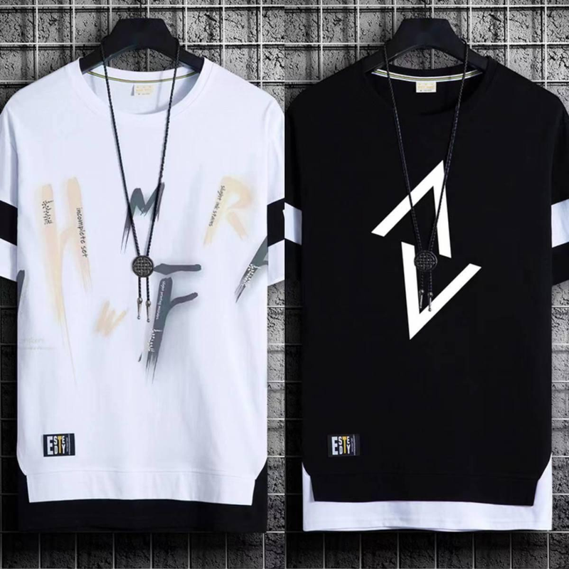 two-piece Short Trendy Brand Summer Casual Half Men's T-shirt Ice Silk Quick Drying 5/4 Medium Sleeved Clothes_voghion.com