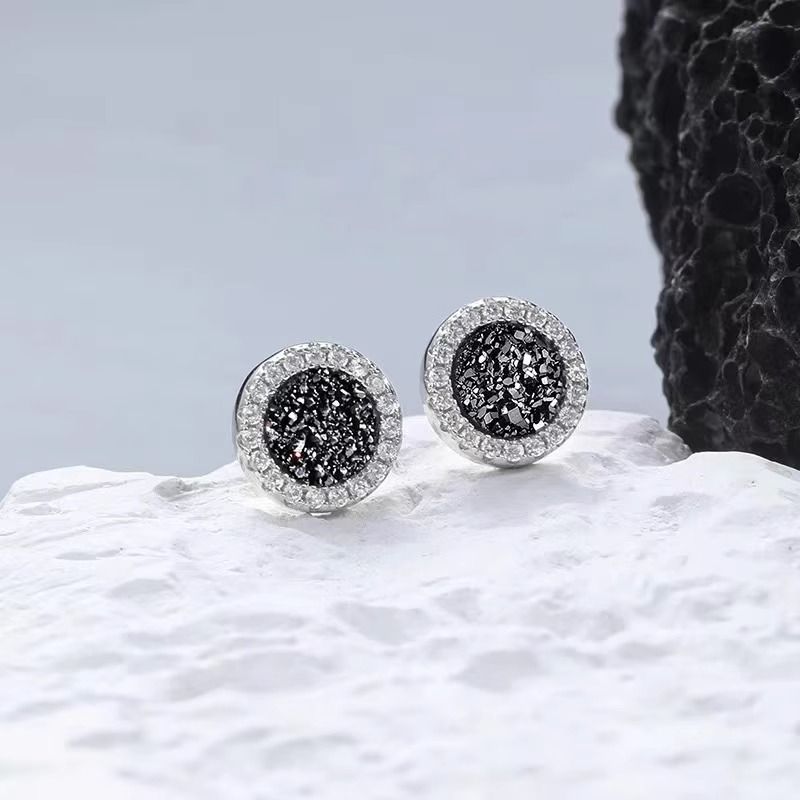 Full Of Diamond Crystal Cluster Stone Earrings, Unique Design Men, Titanium Steel Color Resistant Personalized,_voghion.com