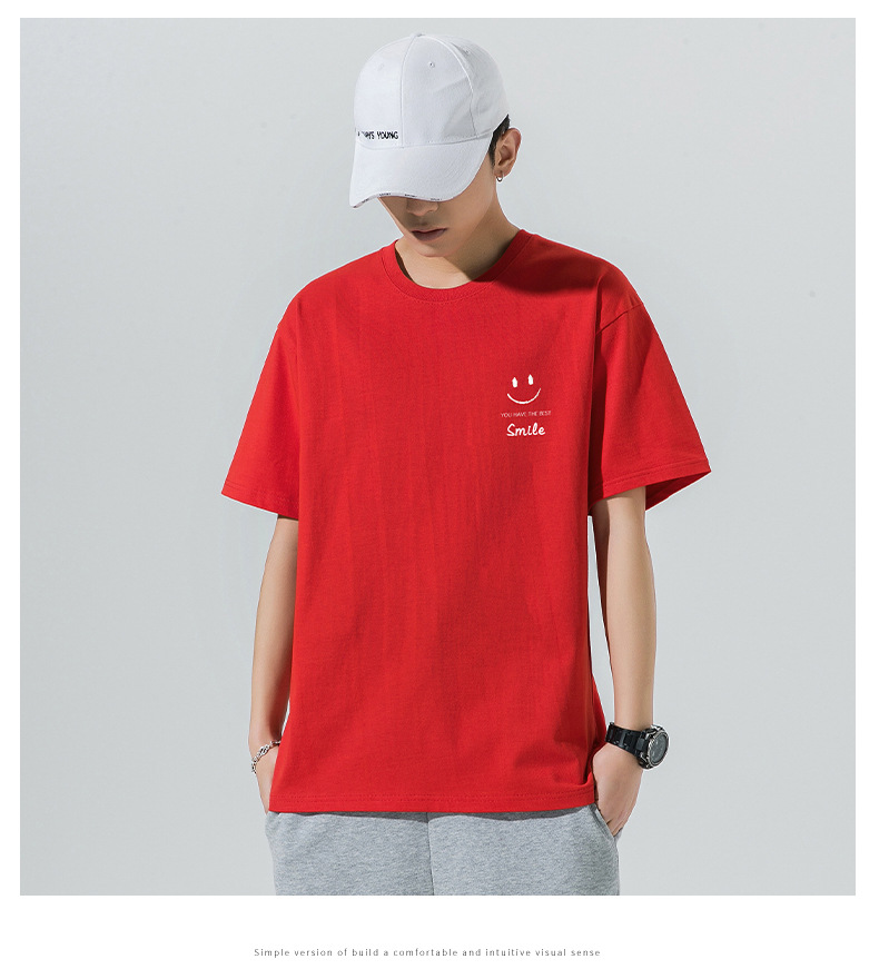 Short Sleeved T Shirt For Men Summer New Smiley Face Printed Cotton Loose Round Neck S Half Youth_voghion.com