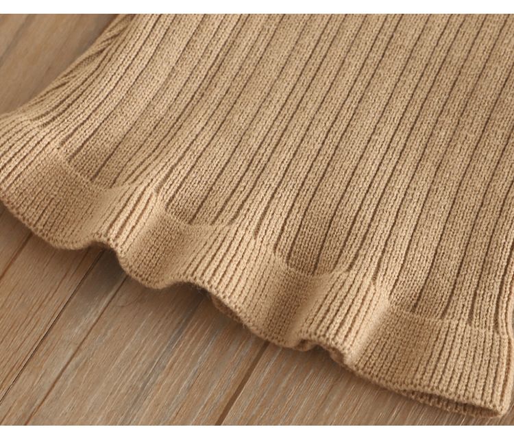 Set aus Boho-Strickpullover und Schlaghose für Mädchen – Koreanischer Stil, 3–8 Jahre (90–130 cm), weiche Polyestermischung, Schleifen- und Blumenakzente, Beige/Pink/Khaki_voghion.com