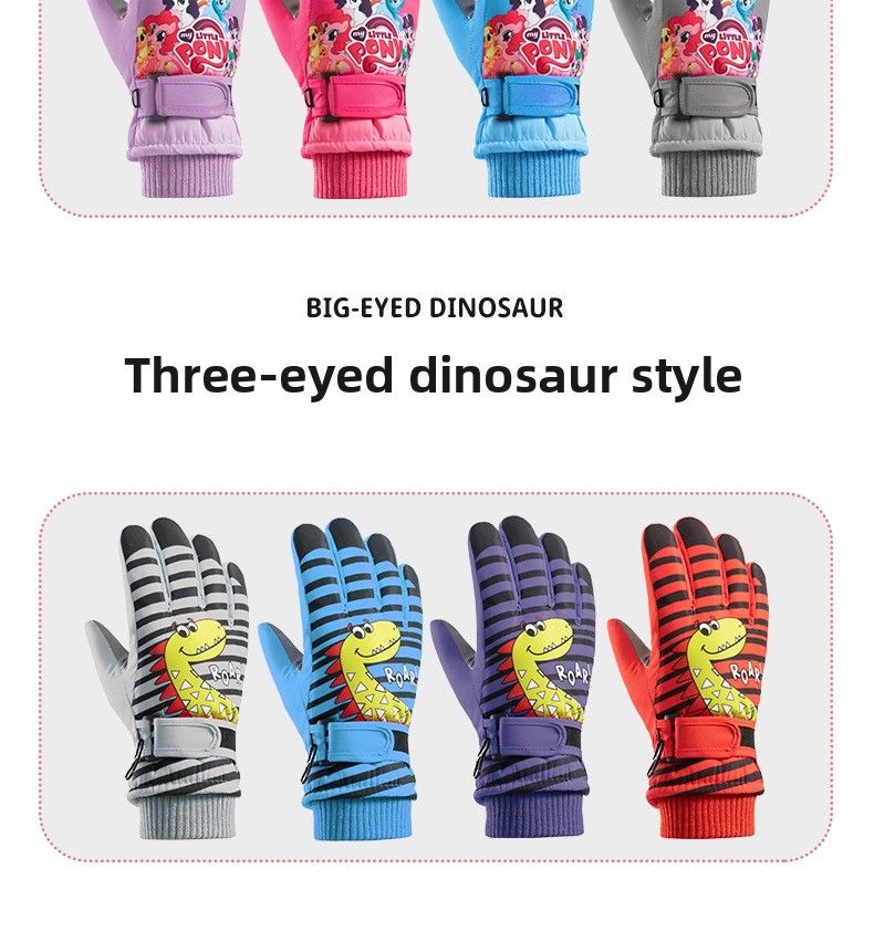 Luvas de inverno infantis para esqui com forro de lã, compatíveis com telas sensíveis ao toque, ideais para ciclismo, com cinco dedos, antiderrapantes, à prova de vento, perfeitas para crianças e estudantes._voghion.com