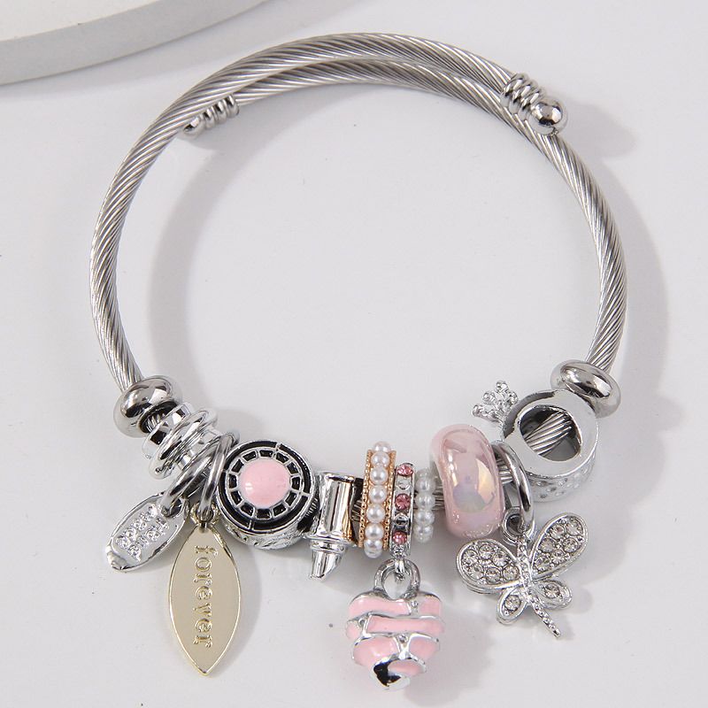 Fashionable And Simple Pan's Versatile Heart Dragonfly Multi-Element Pendant Bracelet For Women_voghion.com
